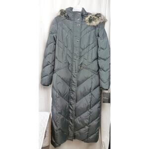 London Fog Down Puffer Quilted Coat with Hood, Charcoal Grey, Size S